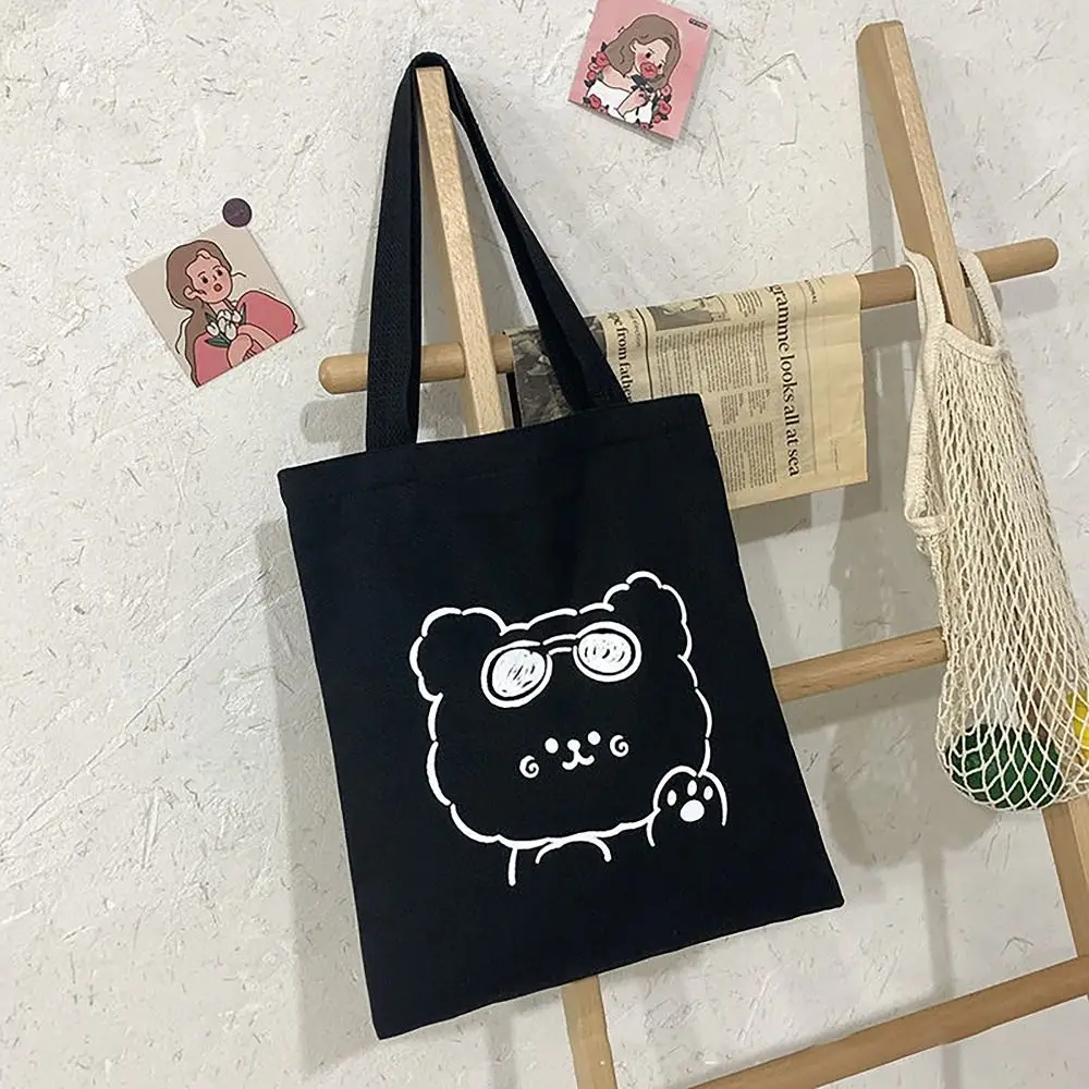 Canvas Bucket Handbags 2024 Korean Style Large Capacity Shopping Bag Bear Printed Tote Bag Commuting