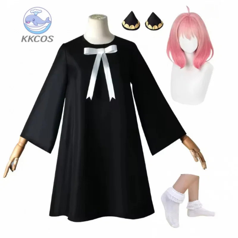 Conjunto de cosplay de vestido preto da família espião Anya Forger com peruca e acessórios, fantasia de festa de anime Comic-con para crianças e adultos