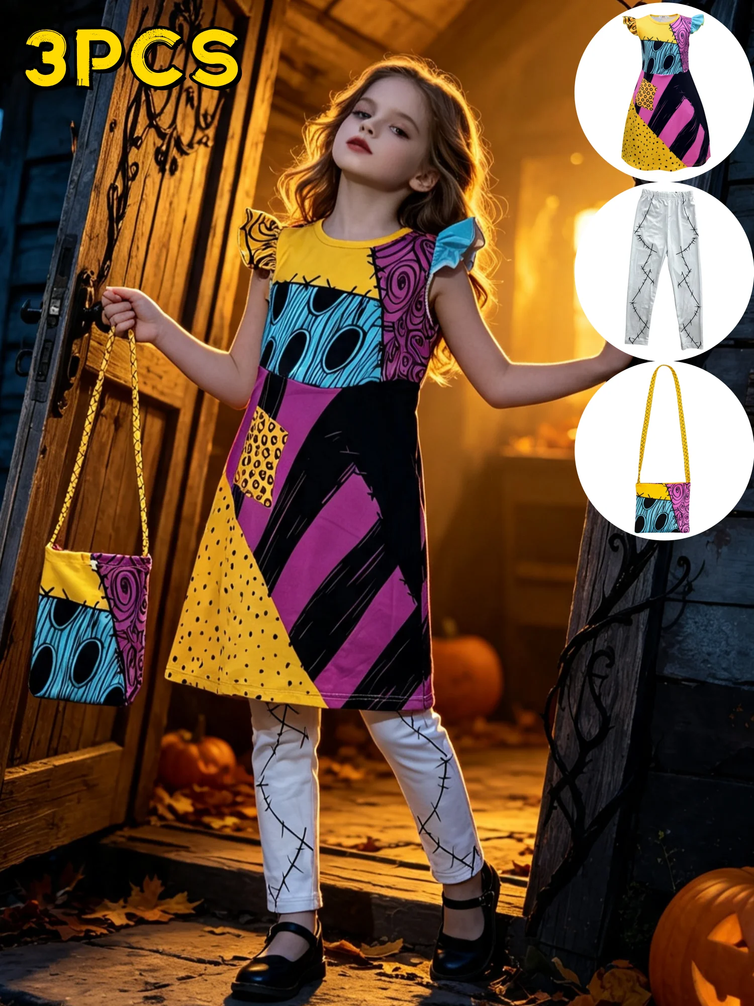 Girls Nightmare Before Christmas Halloween Sally Costume Jack Cosplay Dress Girls Children Carnival Vestidos Party Dress