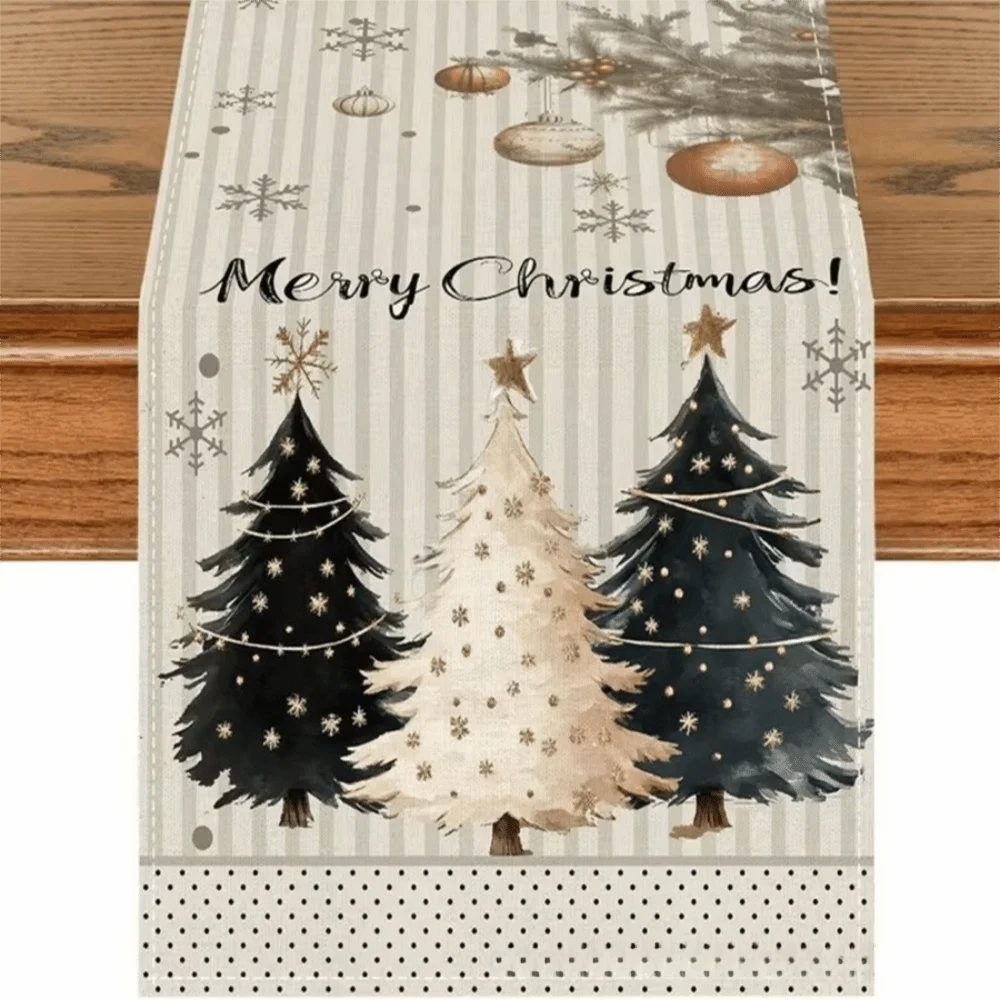 Santa Snowman Christmas Table Runner Tabletop Decoration Reindeer Christmas Tablecloth Flower Plaid Xmas Table Flag Festivals