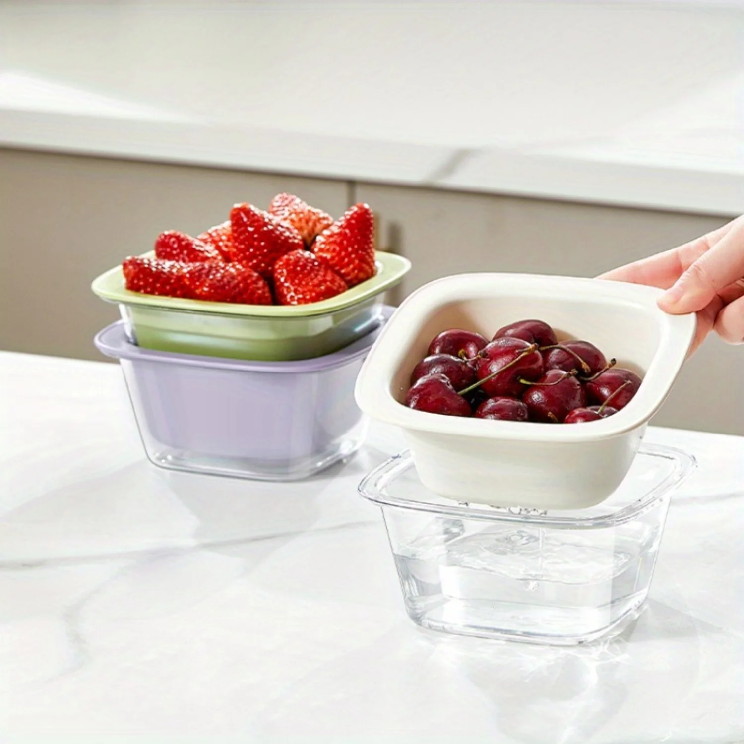 

1pc Multifunctional Plastic Drain Basket Set - Durable Food-Grade Kitchen Strainers for Washing Fruits & Vegetables - Essential