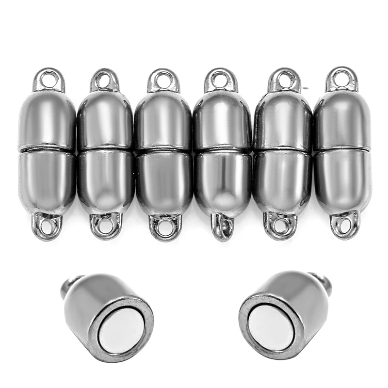 Juego de 5 cierres magnéticos fuertes redondos para pulseras, conectores de cierre de extremo de rodio para hacer joyas de pulsera, 6x18mm, W303
