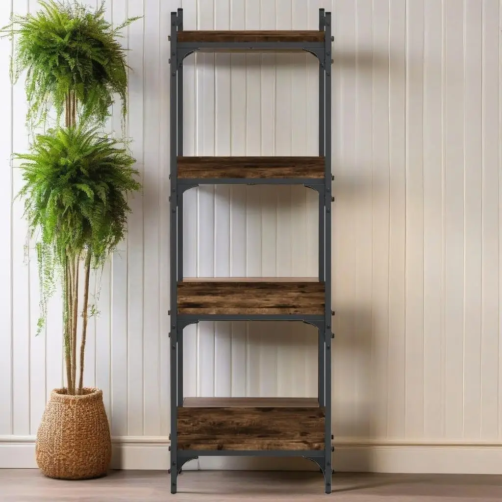 

4-Tier Smoked Oak Bookcase – 15.7x11.8x47.2 Engineered Wood Storage Shelf Unit