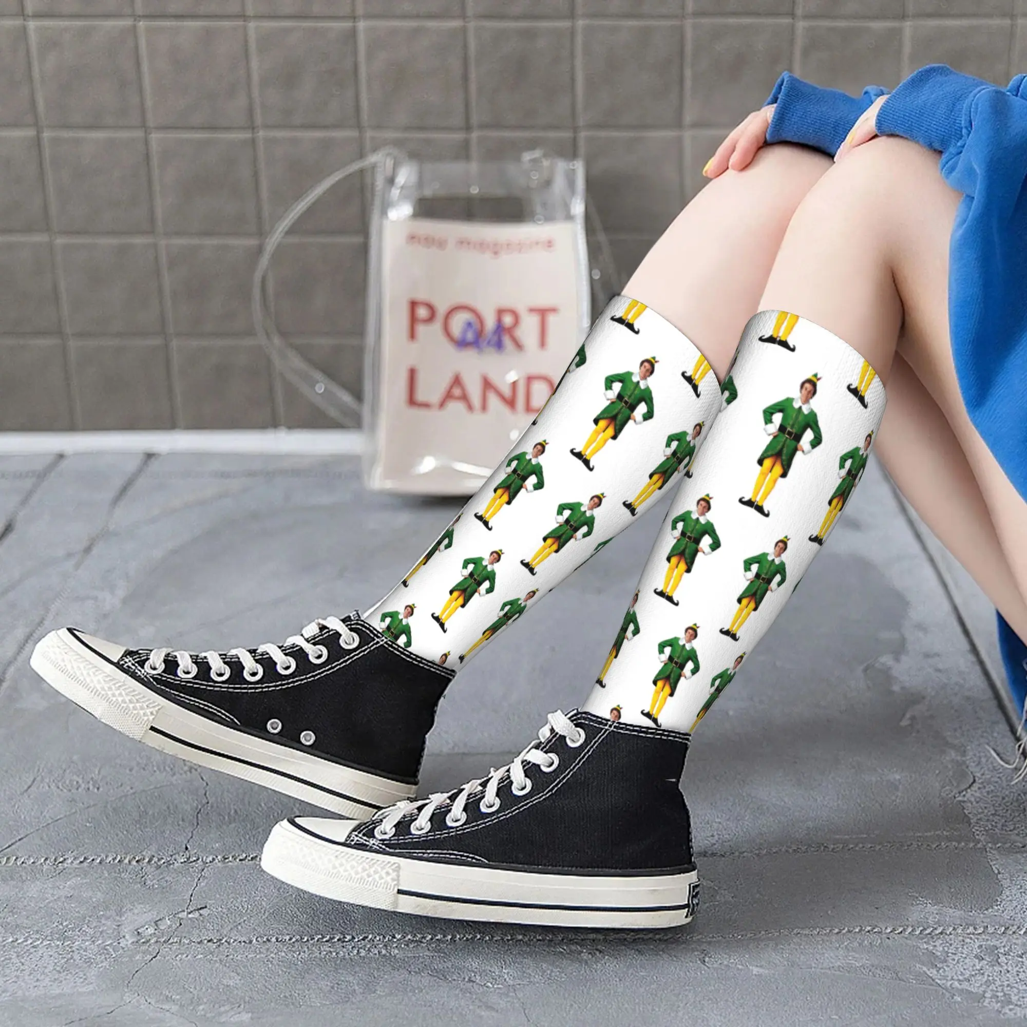 クルー ストッキング バディ ザ エルフ、クリスマス映画、腕を組んでウィル・フェレル ソックス 原宿 面白いヒップホップ ロングソックス メンズ レディース