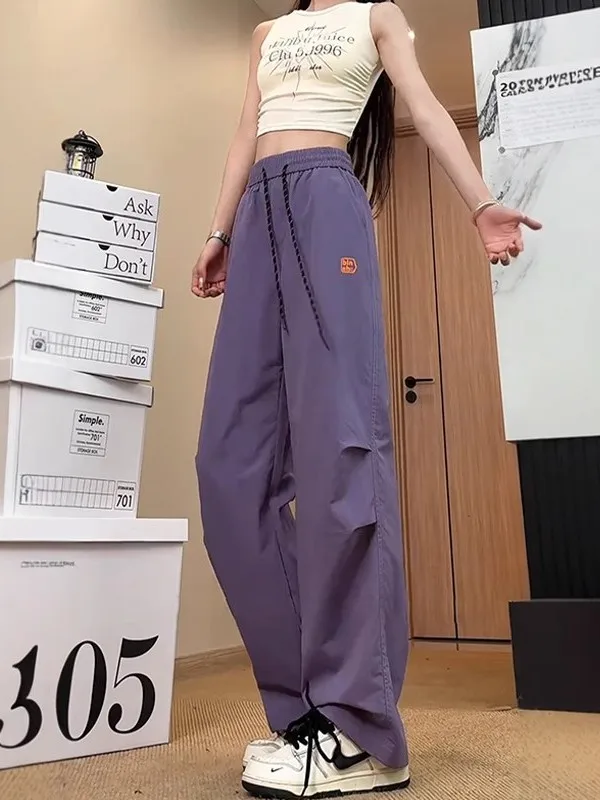 

Qui Dry Tactical Pants Men's Women's American Folded Workwear Paratrooper Design Straight Leg Micro Flared Pants Plum Purple