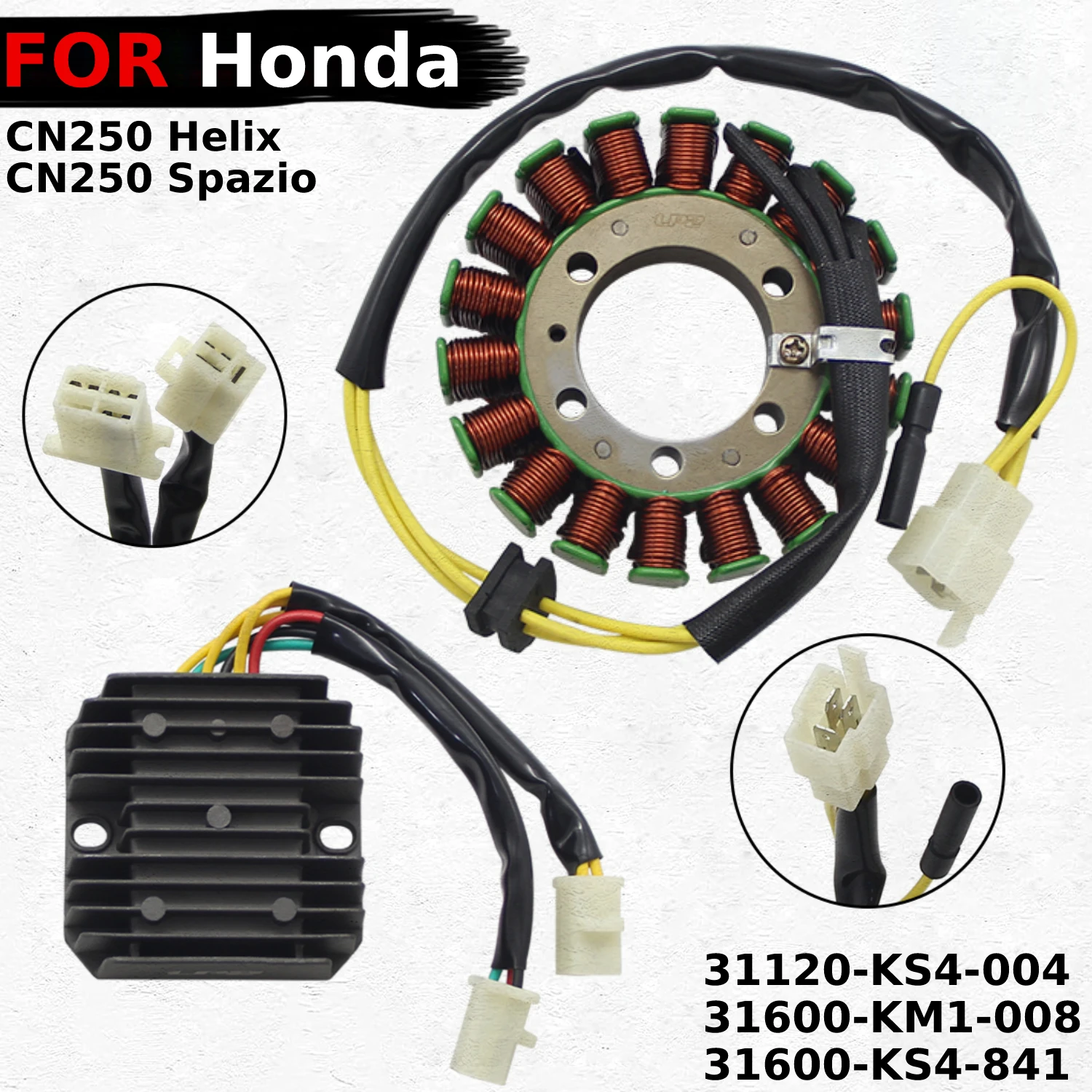 

Motorcycle Parts Stator Coil Voltage Regulator Rectifier For Honda CN250 Helix /Spazio 31120-KS4-004,31600-KM1-008,31600-KS4-841