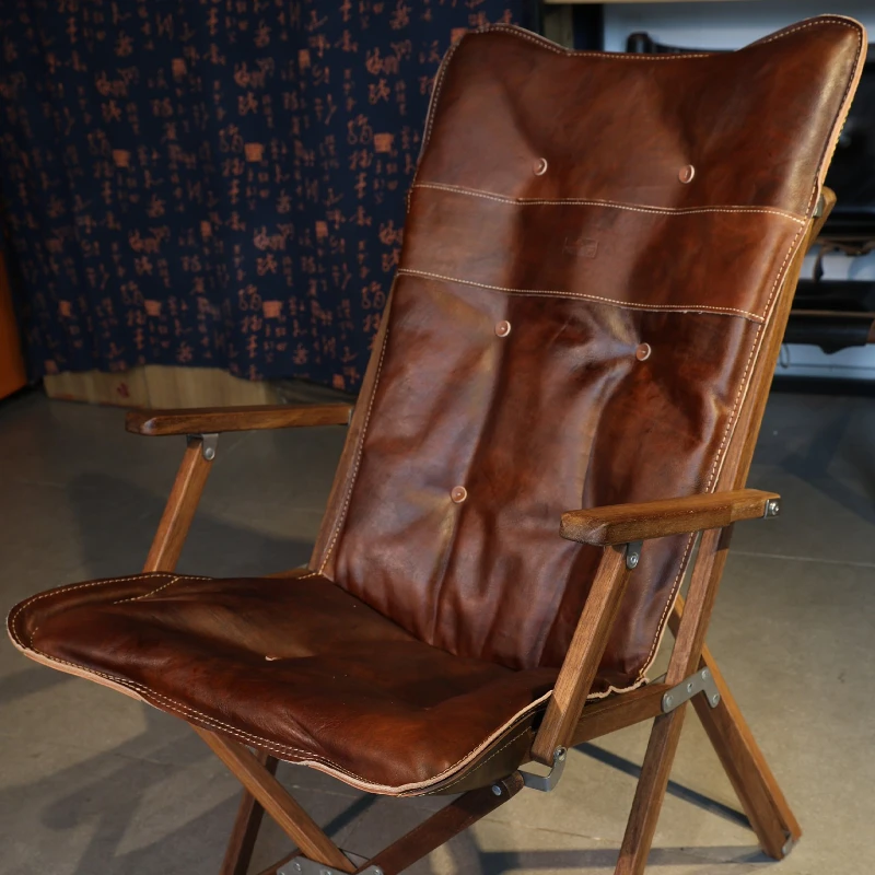 

Outdoor butterfly chair leisure balcony campground solid wood cowhide folding RV travel camping leisure