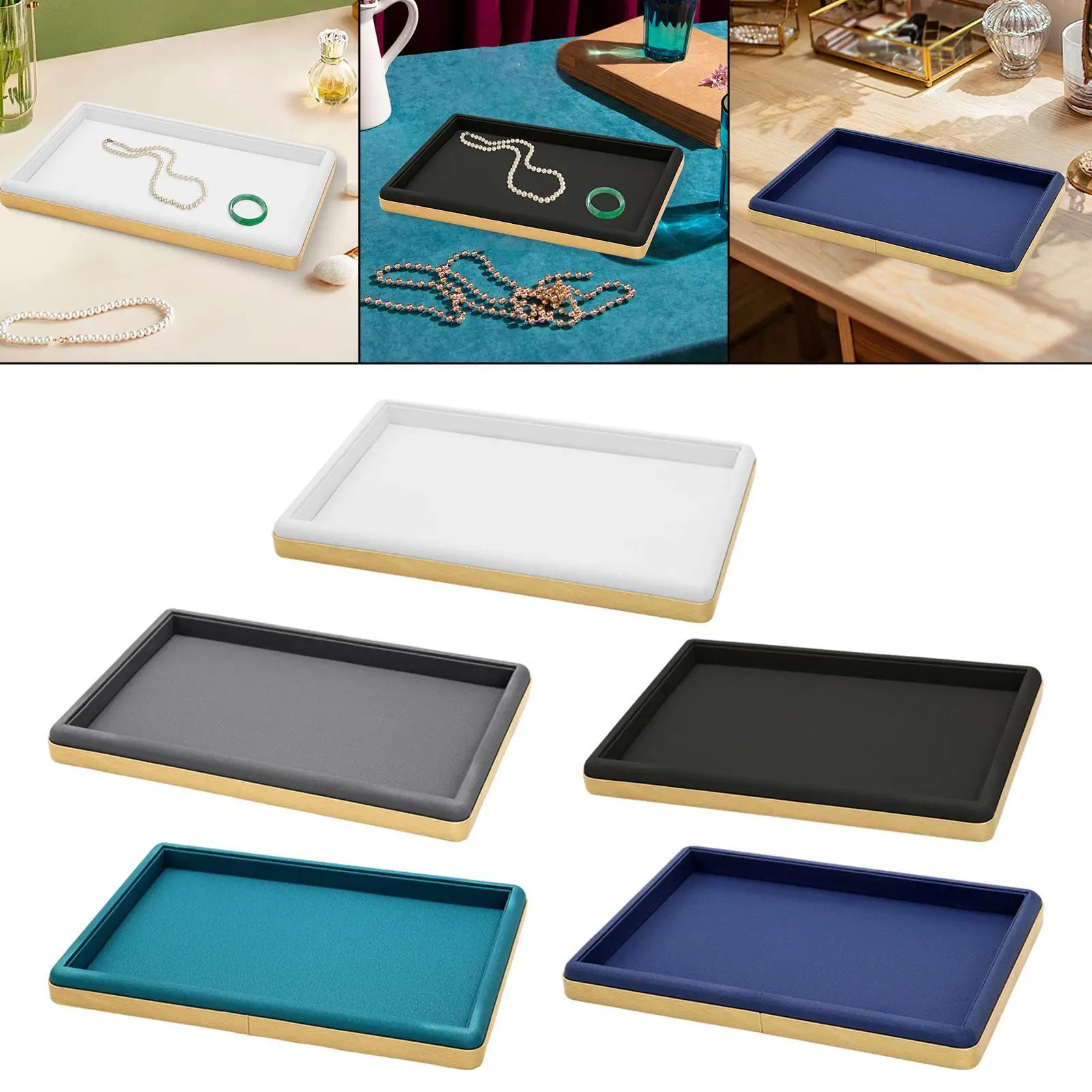 Wood Jewelry Display Tray Rectangle Accessory Organizer Bead Empty Plate for Jewelry Storage Showcase Presentation