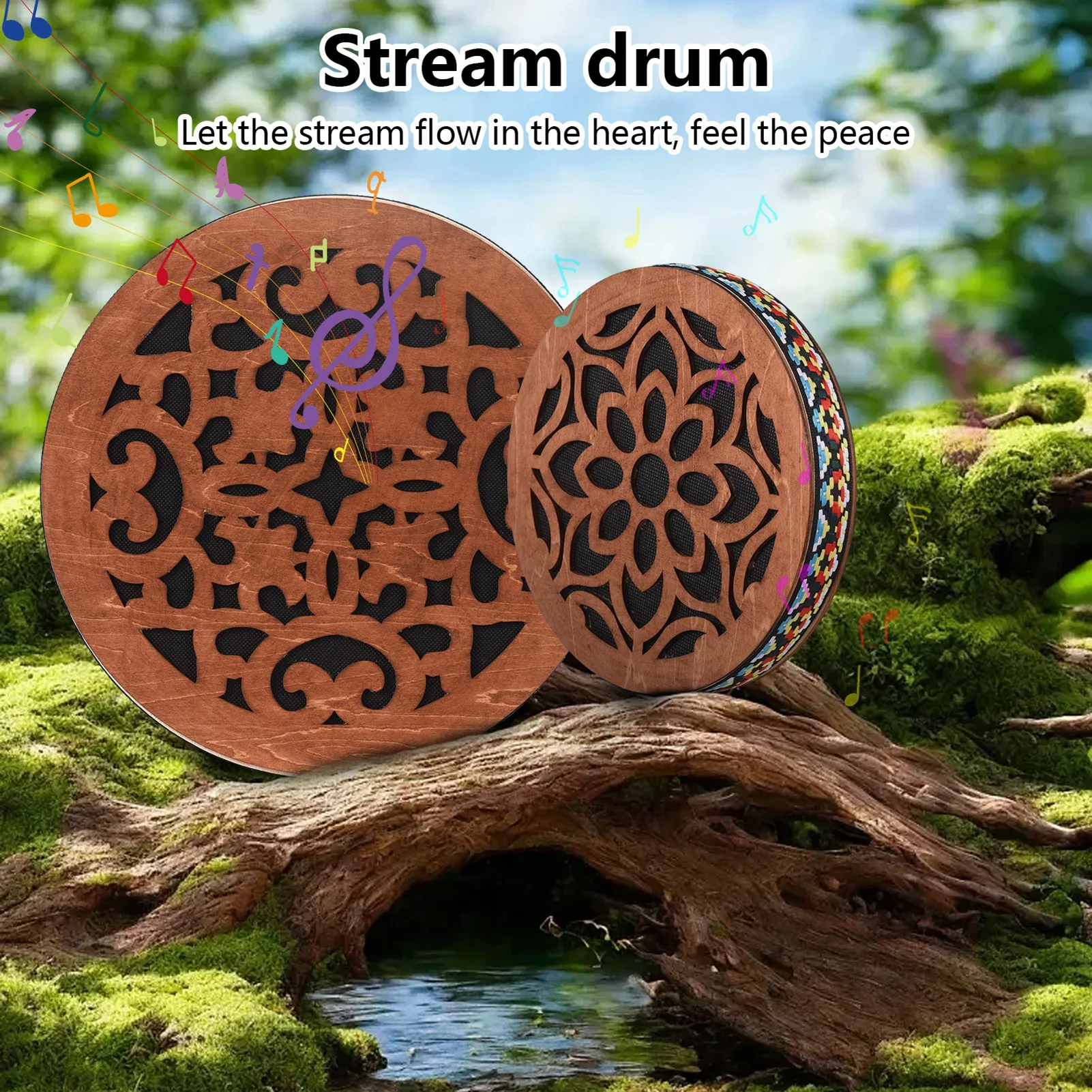 

Ocean Drum Ethnic Percussion Instrument Onomatopoeic Music Portable Hand Drum Instrument Water Sound Birch Wooden Drum for Perfo