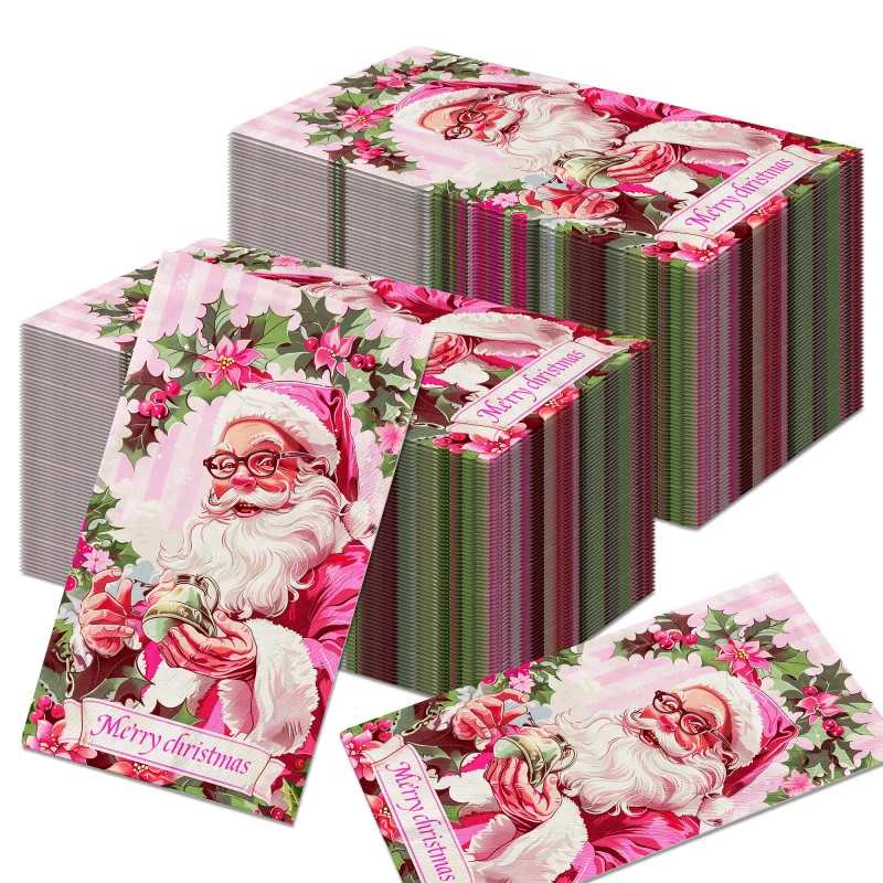 20pcs Christmas Guest Napkins Santa Pink Disposable Paper Tissue Dinner Napkin Bathroom Hand Towels for Xmas Party Supplies