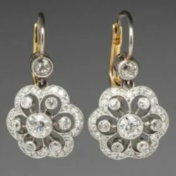 Exquisite Flower Dangle Earrings White Stone Silver Color Earrings Women Jewelry