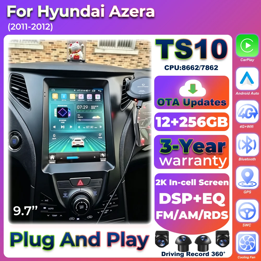 Android 16 BT Car Radio For Hyundai Azera 2011 2012 Carplay Multimedia Player GPS Navigation Touch Screen 5G Wifi Car Stereo DSP