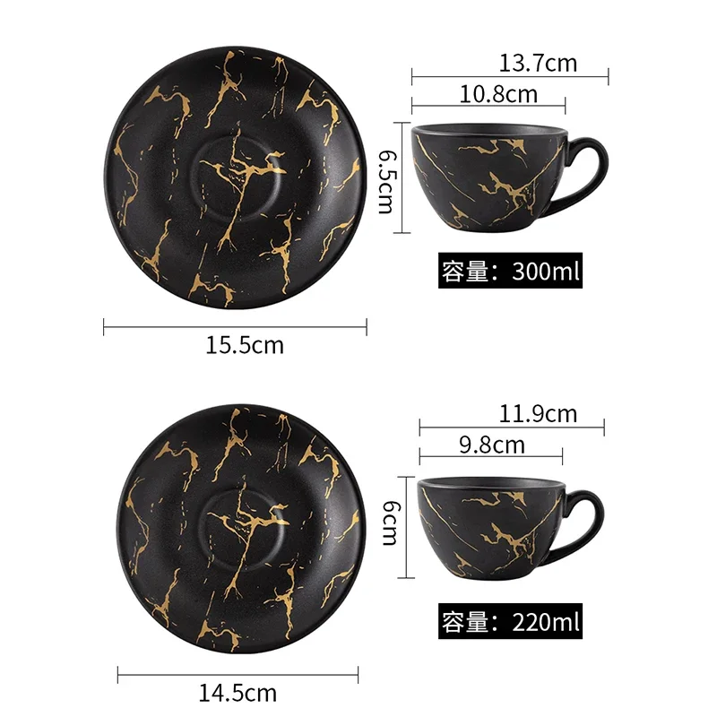 Luxury Gold Plated Marble Ceramic Coffee Cup Home Espresso 80ml Coffee Cup Afternoon Tea Dessert Tea Mug Office Mug Decoration