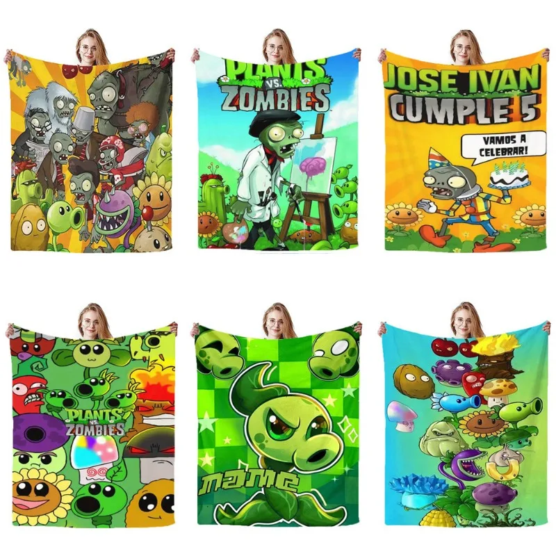 

New Cute Plants Vs. Zombies Game Anime Peripheral Blanket Gift Sofa Travel Office Warmth Siesta Blanket Birthday Gifts