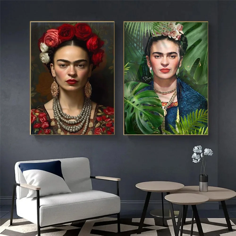 F-Frida K-Kahloes Art Whitepaper Poster Fancy Wall Sticker For Living Room Bar Decoration Aesthetic Art Wall Painting