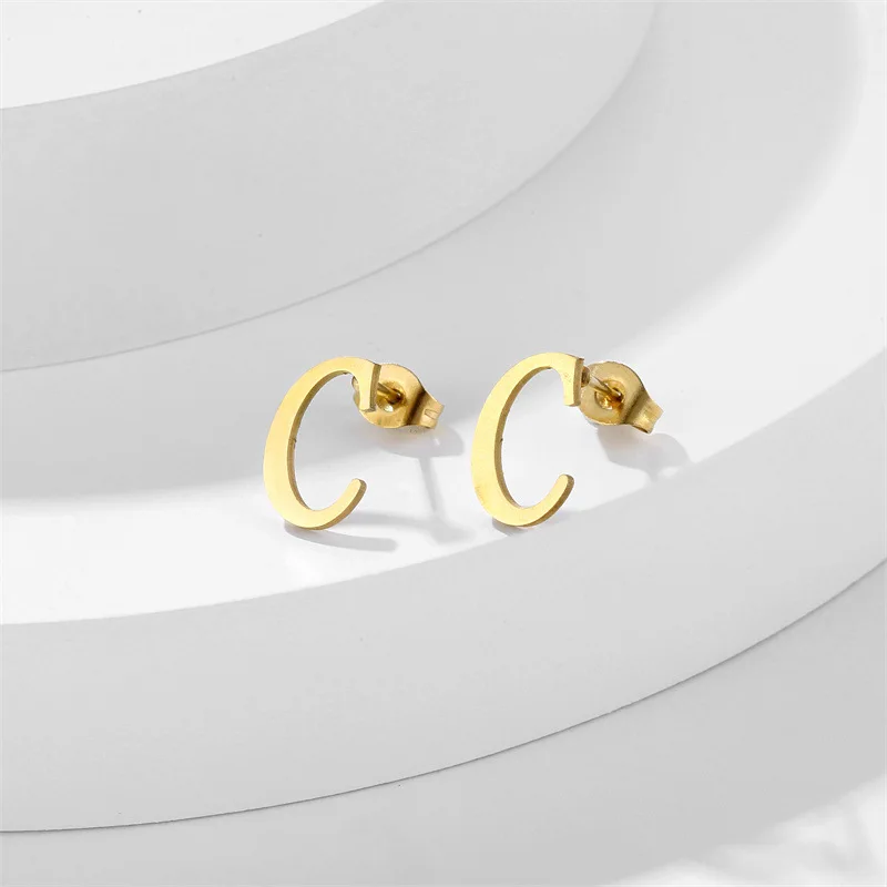 Stainless Steel 26 A-Z Initial Letter Stud Earrings Small Tiny Alphabet Name Earrings Gold Color DIY Pendientes Brincos Dropship