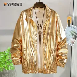 Chaqueta cortavientos plateada para hombre, abrigos Bomber ligeros, moda de otoño, ropa de calle Harajuku, disfraz de escenario de baile brillante de Hip Hop