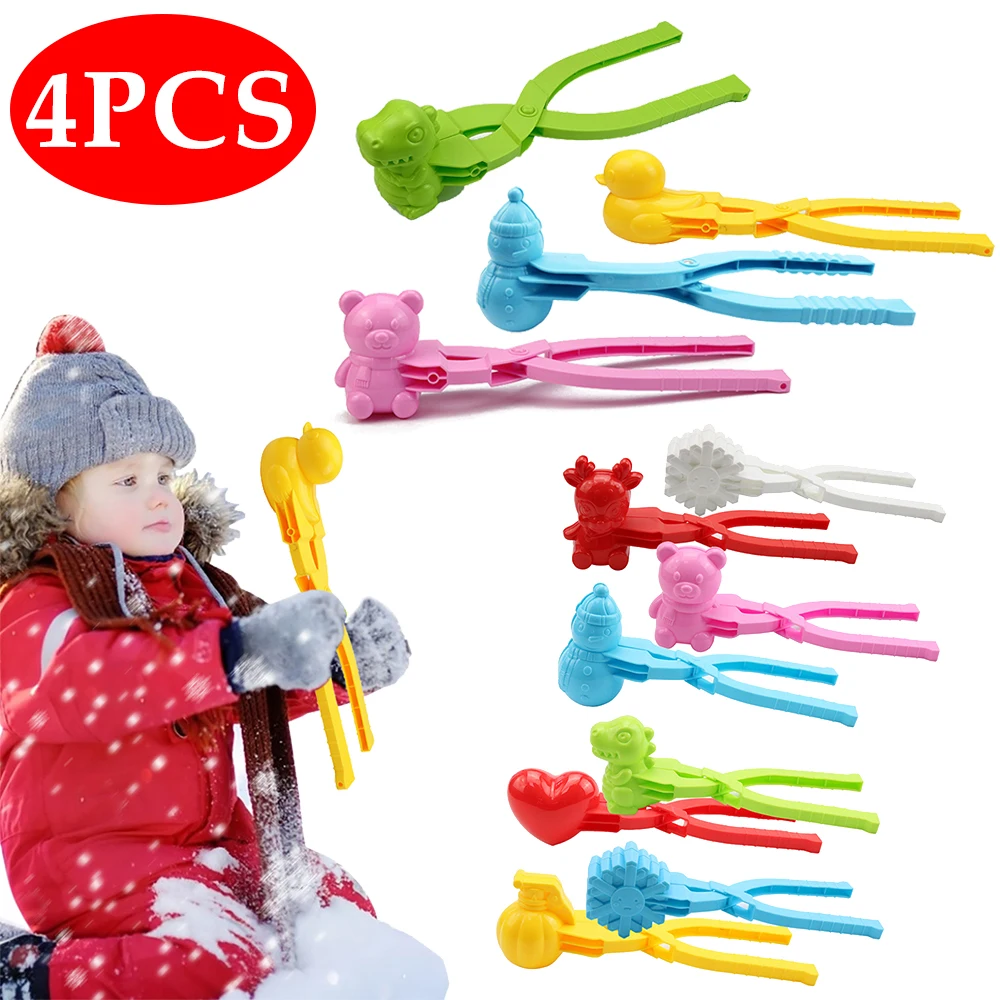 4Pcs Snowball Maker Clip For Kids Adult Heart Snowflake Duck Shape Clip Tongs for Outdoor Sand Snow Ball Mold Toys Sports Toys