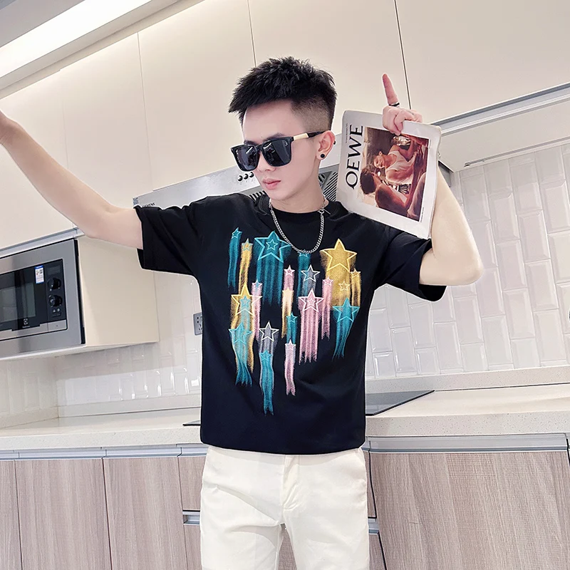 

Small Size 60 Men's T-irt ort Sve round Ne Printed Faion Brand Youth ular Polyester Cotton Blend Breathable