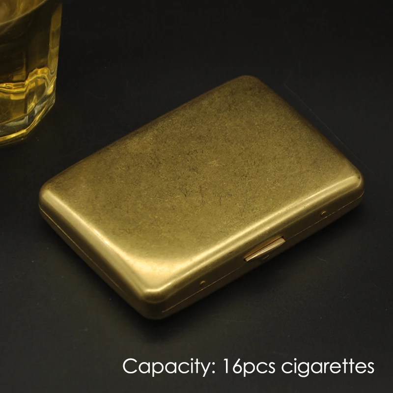 Vintage Gold Copper Cigarette Box Portable 16 Cigarettes Case Holder Retro Smoke Tool Pocket Smoking Accessories with Gift Box