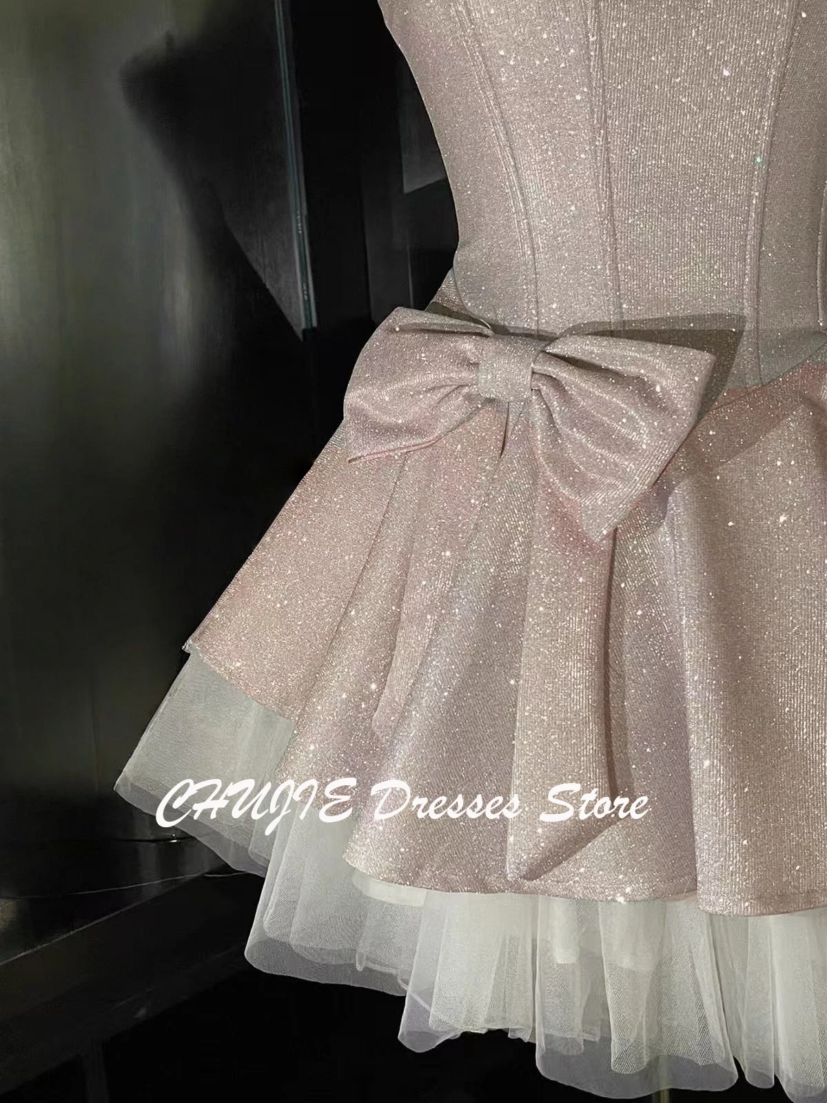 Luz rosa uma linha vestido de princesa mini vestidos de cocktail para mulheres vestidos graduación personalizado glitter vestido de aniversário personalizado