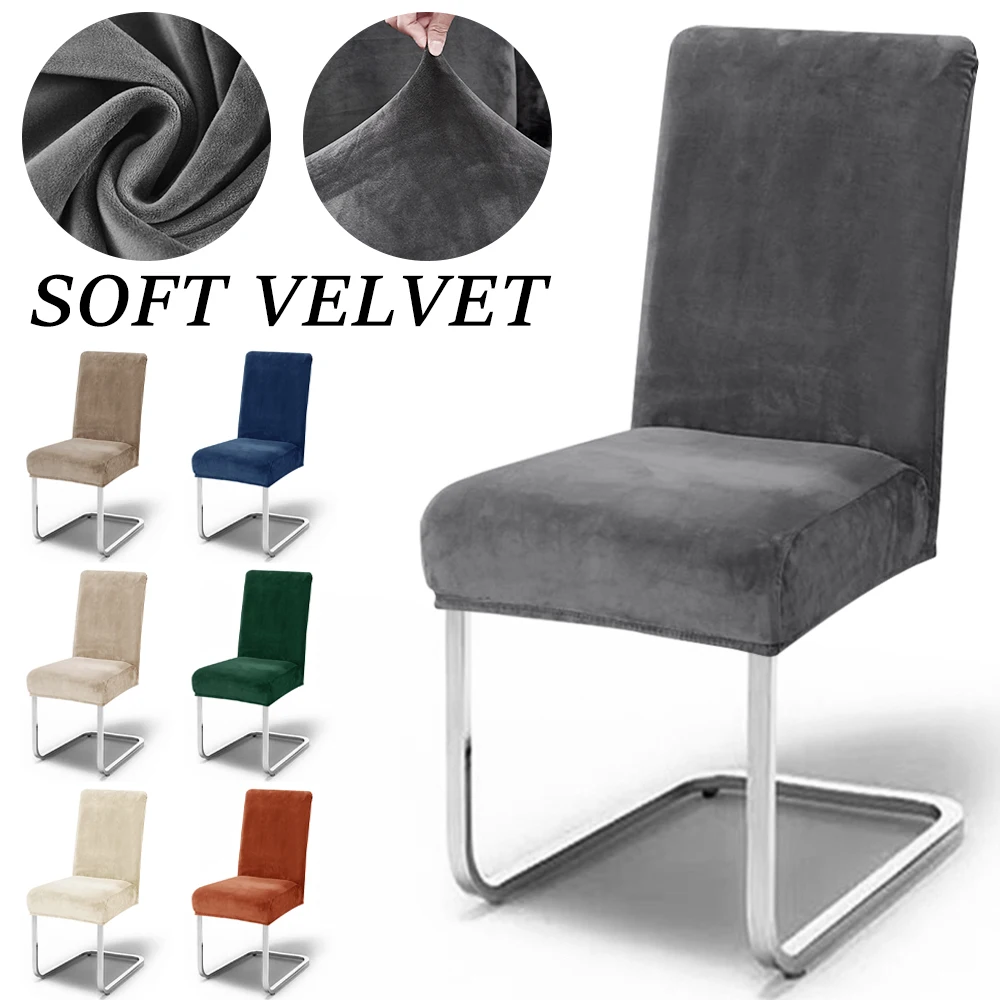 Luxury Velvet Chair Covers Thick Soft Chair Seat Covers Plain Spandex Chair Protector Banquet Office Gray Removable Restaurant