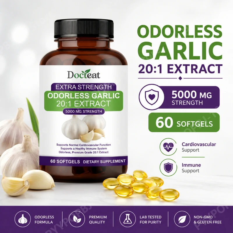 

Docteat Odorless Garlic Softgels 5000mg 60 CT Natural Aged Garlic Extract Daily Wellness Support Non-GMO Gluten-Free