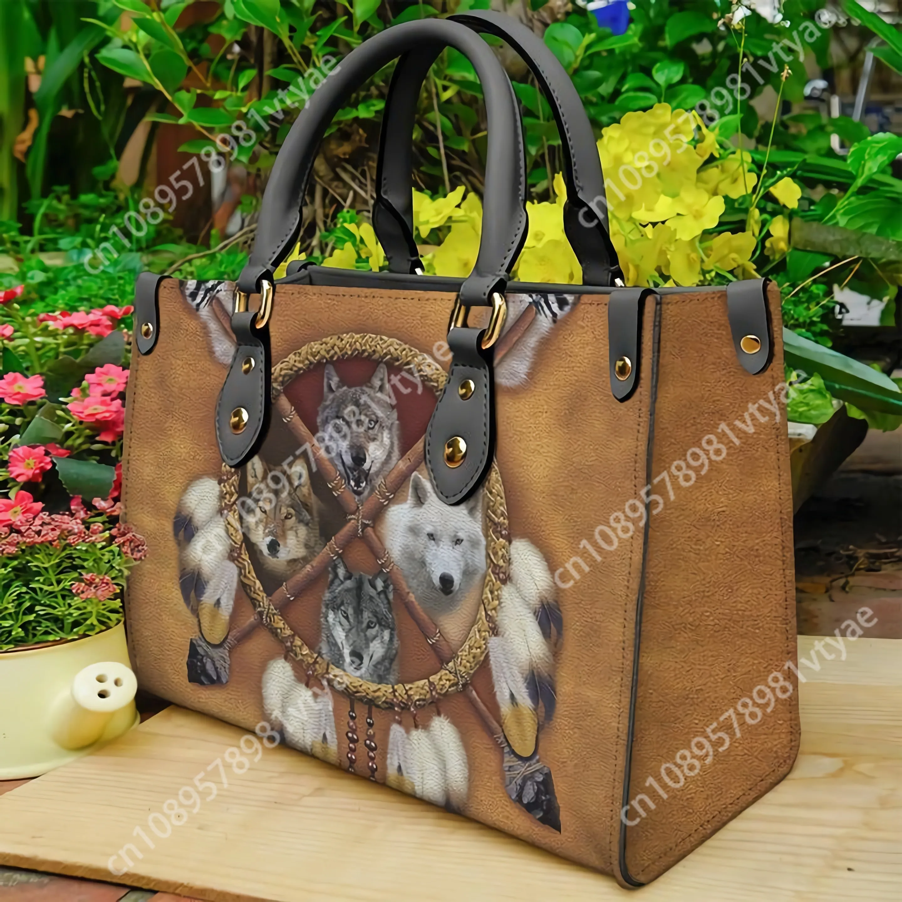 Cywgift Hot Sale Retro Wolf Design Casual Womens Tote Bag Fashion Pu Leather Handbag for Laides Cross Bags Custom Handbags