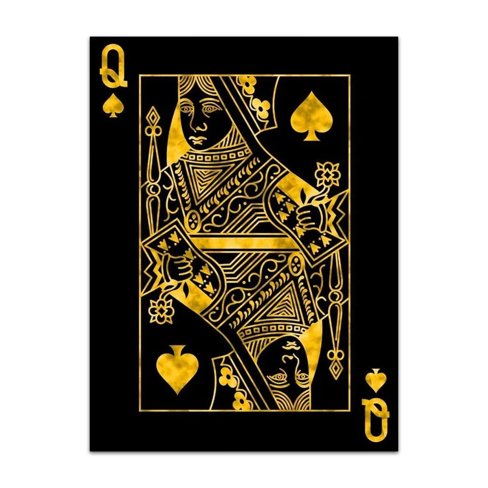 Gouden Koningin Koning Poker Zwarte Nordic Muur Prints En Posters Voor Woonkamer Werkkamer Muur Canvas Schilderij Foto