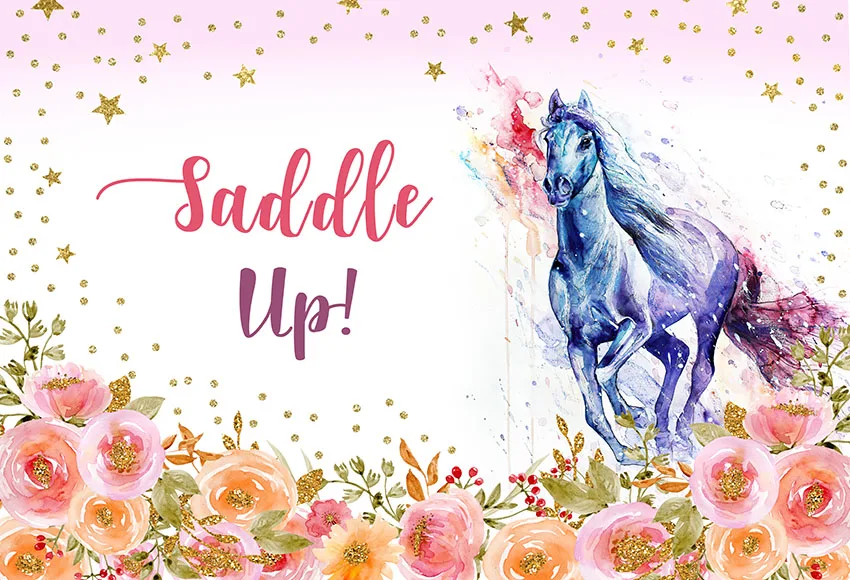 Mehofond-안장 위 서양 카우걸 사진 배경, 생일 파티 장식, 별 반짝이 꽃 말 사진 배경 스튜디오