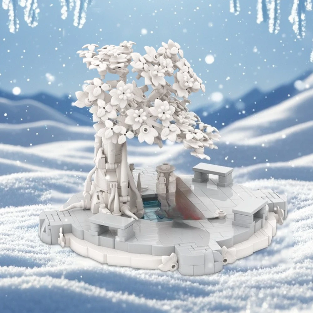 Gobricks MOC Street View  White City Courtyard Building Blocks Model Winter Architecture Bricks diy Assembled Toy Children Gift