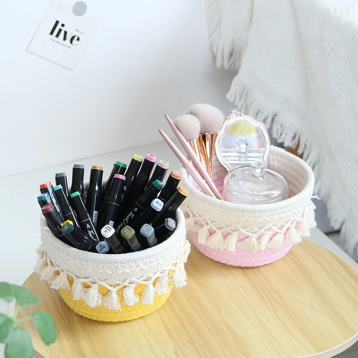 1pcs Minimalist Nordic Cotton Rope Study Pen Storage Box Home Desktop Miscellaneous Storage Basket Desk Office Small Pen Holder