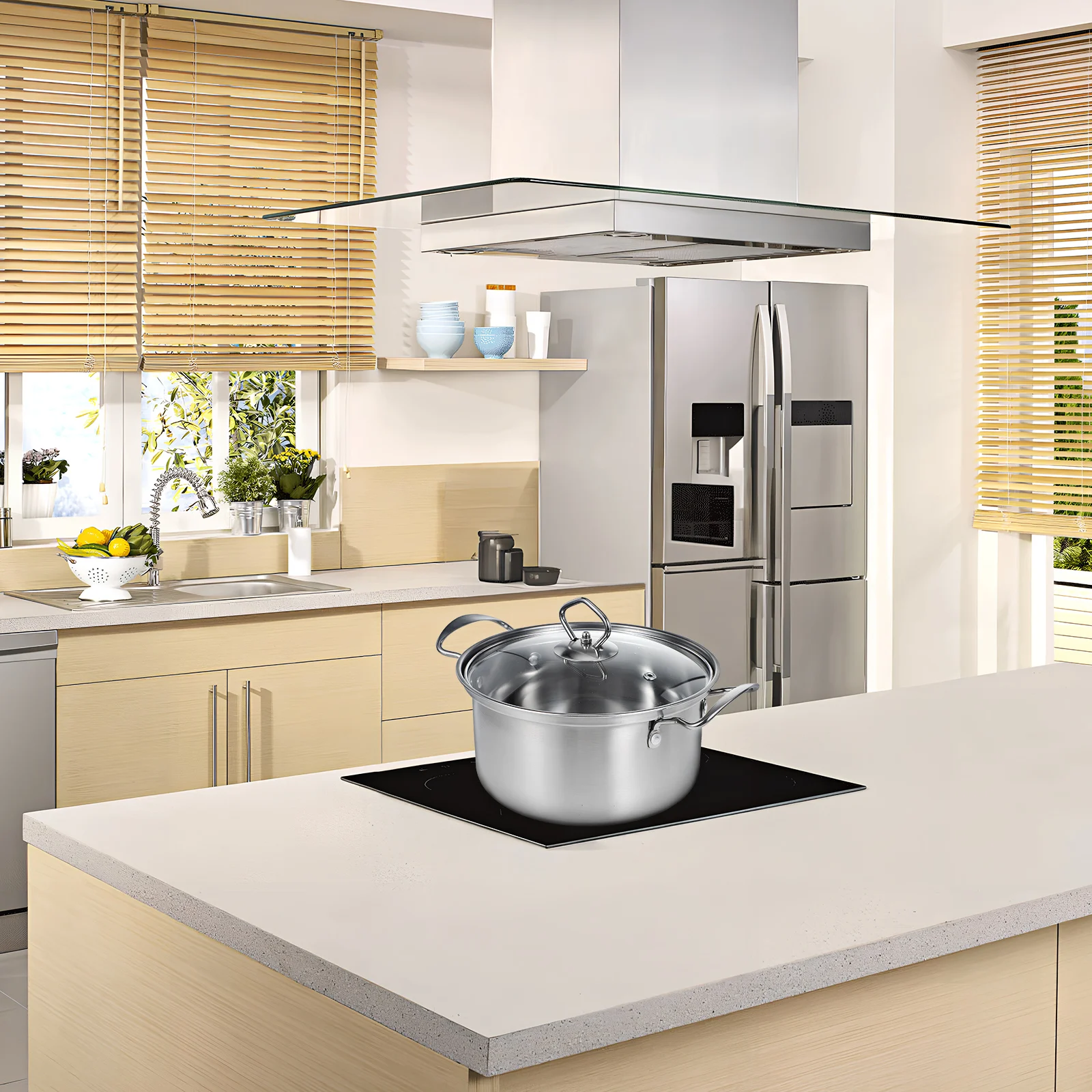 5 セットストックポットステンレス鋼スープポット家庭用キッチン調理器具セット食品グレードの両耳ポットガラス蓋付きキッチンツール