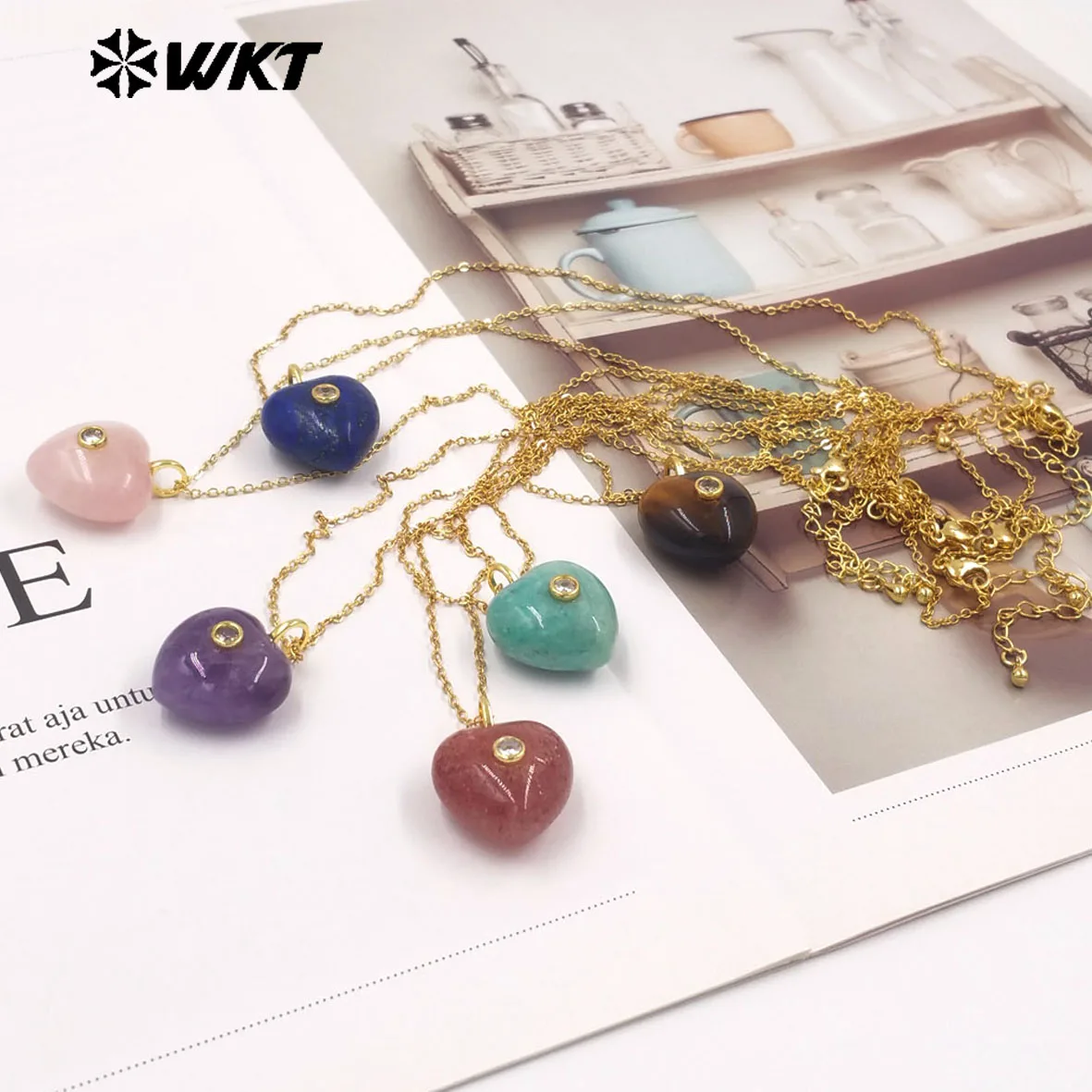 WT-N1531 Exquisite Special Gemstone Micropave 18inch Heart Shape Necklace With 18k Real Gold Plated For Friends ACC