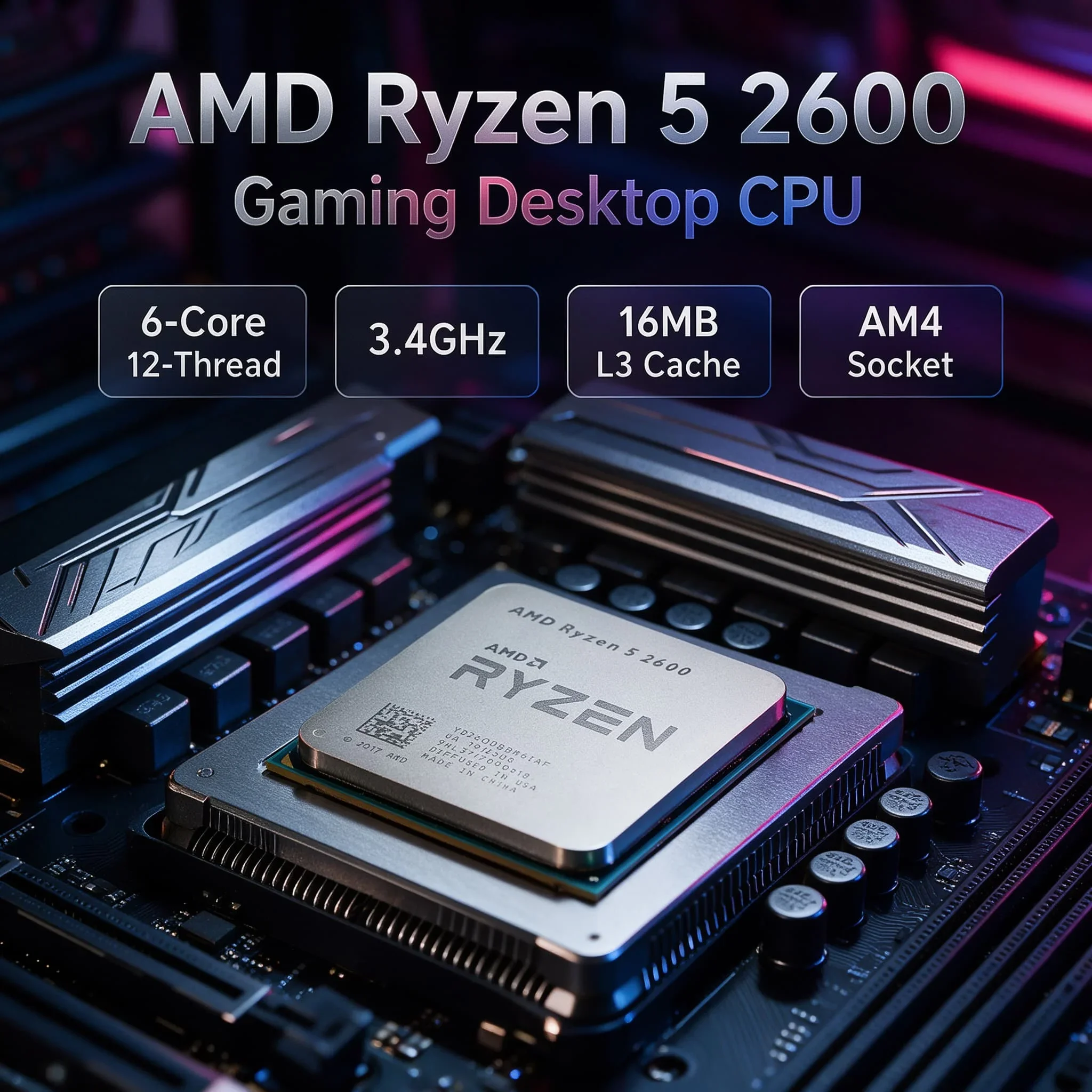 AMD Ryzen 5 2600 6-Core 12-Thread 3.4GHz Gaming Desktop CPU 16MB L3 Cache High Performance Processor AM4 Socket for Gaming PC