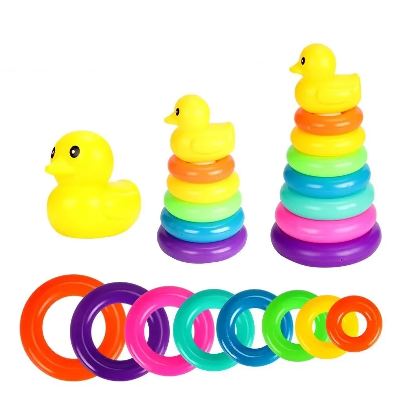 Sensory Toys Baby Stacking Rings Toy Duck Plastic Rainbow Stacker Toddler Learning Educational Toys Montessori Toys for Children