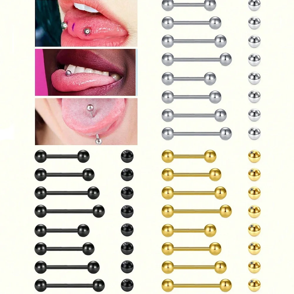 14G Tongue Rings Nipple Ring With Replacement Balls 316L Stainless Steel Straight Barbells Piercing Jewelry12-18mm