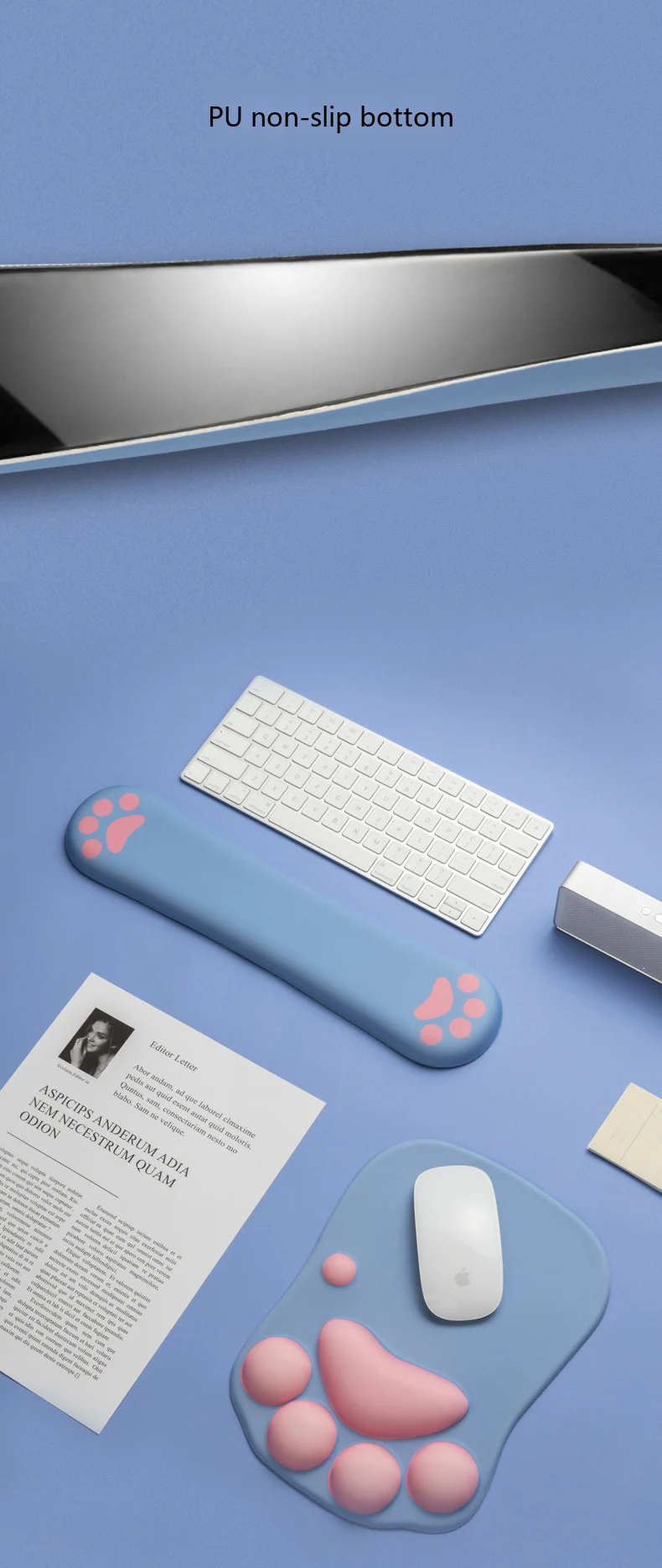 Katzenpfoten-Handballenauflage aus Memory-Schaum für Tastatur, ergonomische Schreibtischunterlage für Büro und Gaming, 3 Größen, 10 Farboptionen – Detail 3