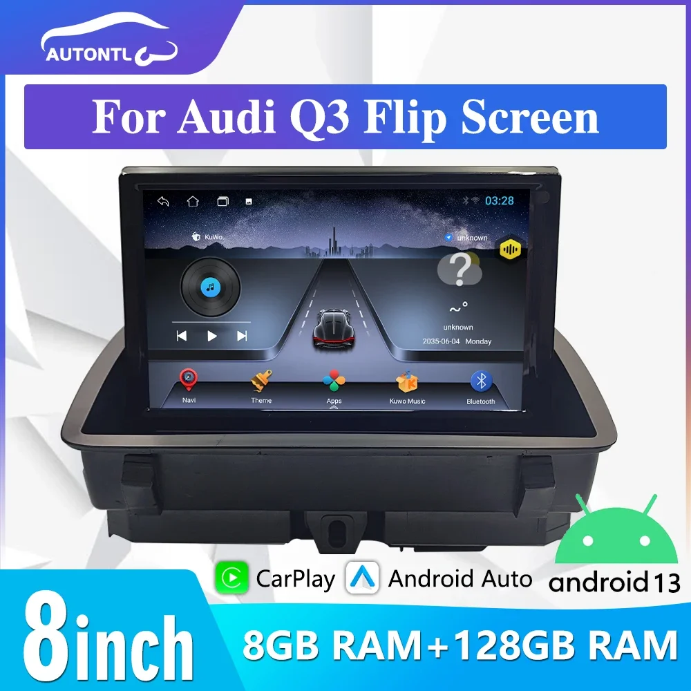 Android 13 Car Radio Multimedia Video Player Navigation GPS For Audi Q3 Flip Screen 2013 - 2018 WIFI 4G BT QLED Screen DSP