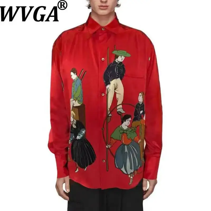 WVGA Spring Autumn New Man Yamamoto Style Printed Trendy Long Sleeved Shirts Niche Chic Casual Turn-Down Collar Tops Ins W14068