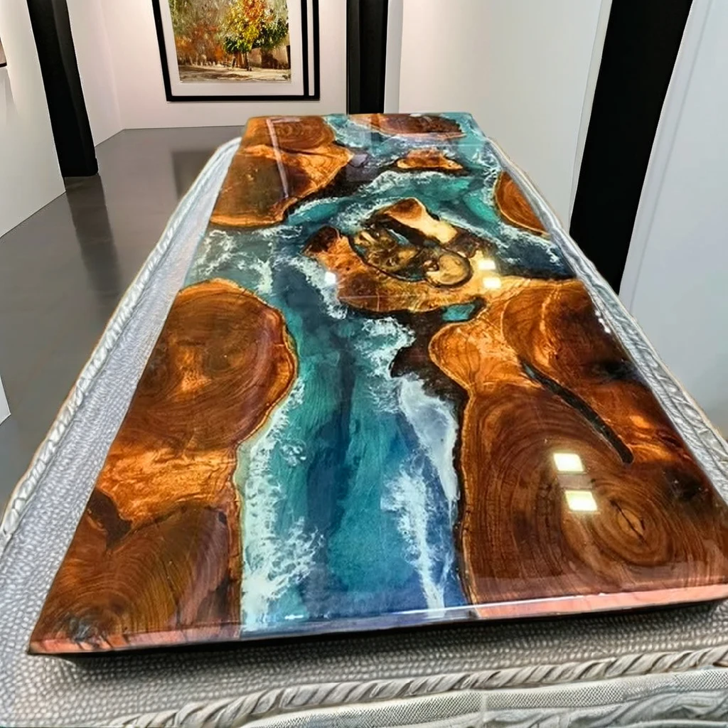 Handcrafted Live Edge Wood River Table Warm Tone Resin Dining Table Luxury Tabletop Resin Tabletop Modern Resin Table EpoxyTable