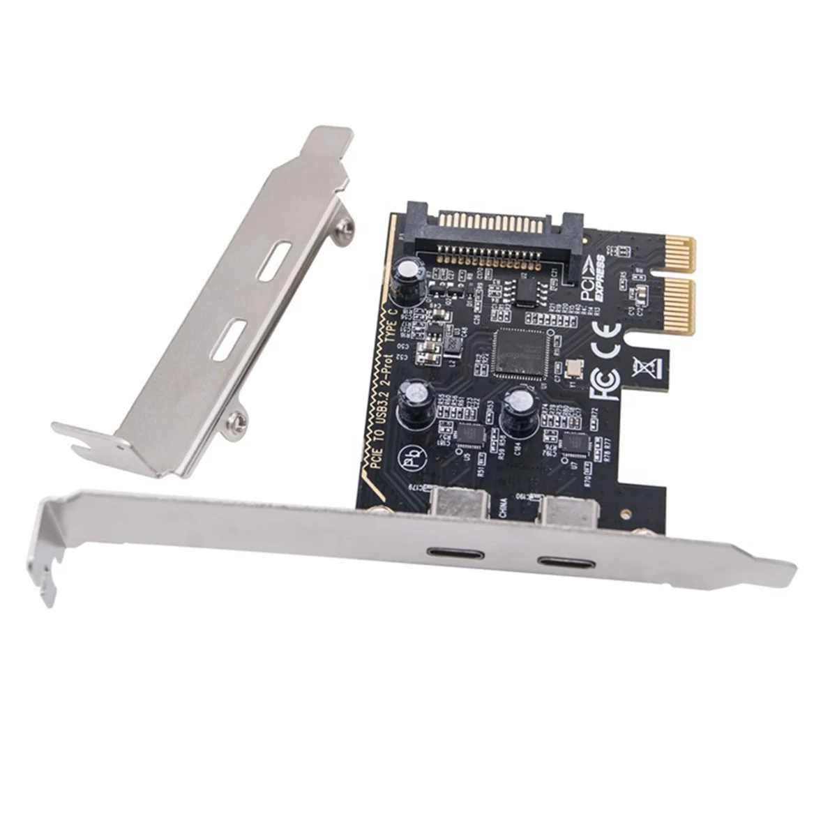 PCIE to Dual Type C Expansion Card PCI-E X1 to 2-Port TYPE-C USB 3.2 GEN1 5Gbps Convert Card ASM1042 Chip for