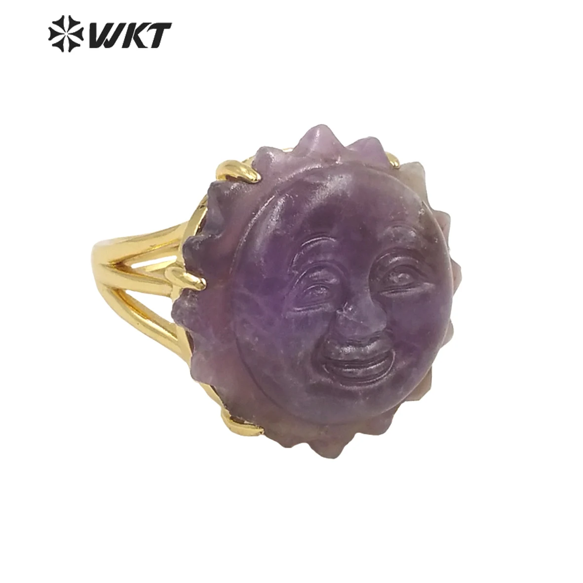 WT-R489 Colorful And Lovely Sunflower&Simle Personality Natural Amethyst Amozonite Gemstone Adjustable Rings For Women Present