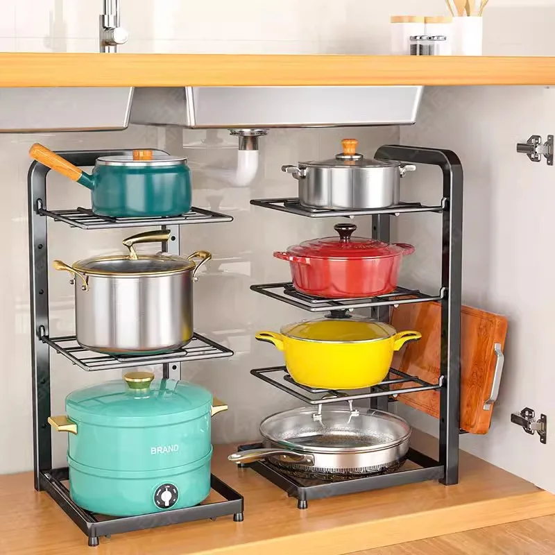 

Adjustable Pot Rack Organizer, Kitchen Stainless Steel Pot Storage Rack ,Multi-Layer Household Pot and Pan Organzier for Kitchen