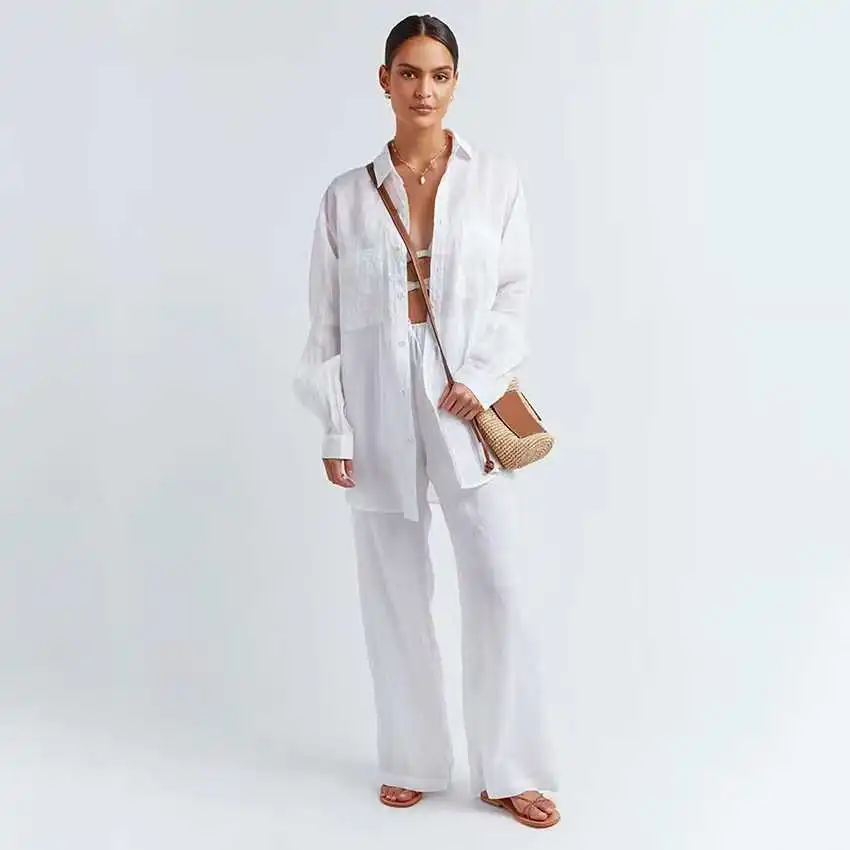 

Cotton Linen Two-Piece Suit Long-Sved irt Trousers Men's plus Size Faionable Casual Wear Universal Seasonal Comfortable