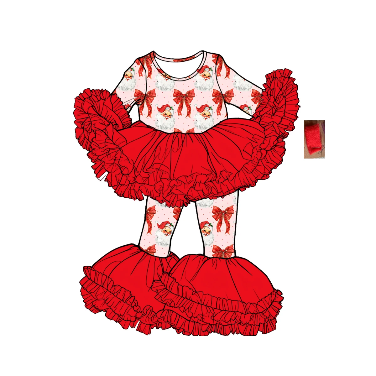 New Baby Girl Pink Tutu Outfit Ruffled Mesh Bell Pants Set Santa Claus Floral Print Long Sleeve Children Christmas Clothing