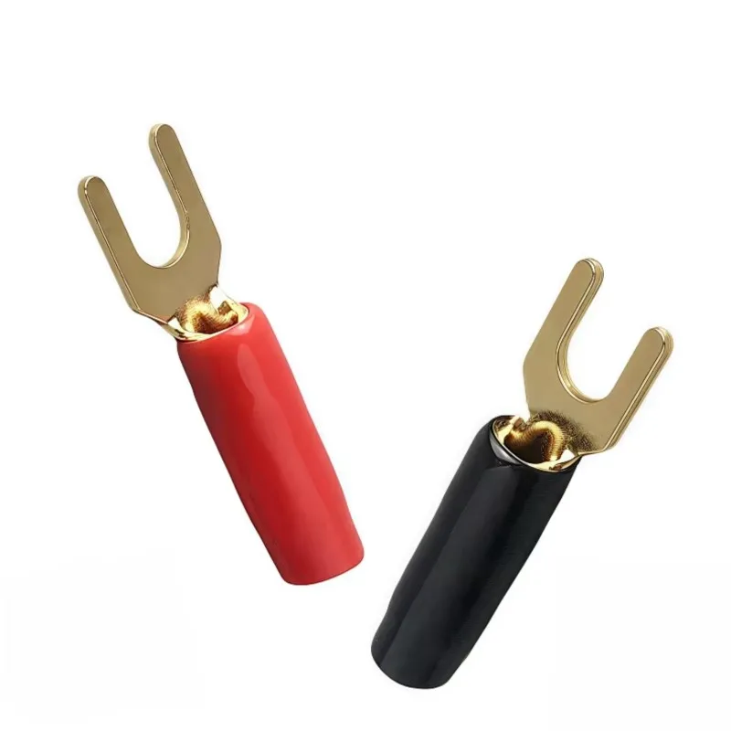 

Y-style Spade Banana Plug Red Black Gold Plated Tuning Fork Banana Plug Jack Solderless Speaker Cable Power Terminal Connector