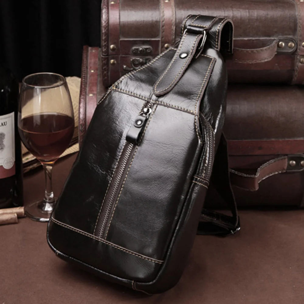 

Men Cross Backpack Sling Bag Shoulder Chest Pack Oil Wax Cowhide Trend Travel Male Genuine Leather Messenger Crosbody Side Bags