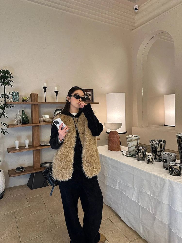 

Eco-Friendly Fur Vest Women's Svel Jaet Autumn Winter Warm Color round Ne Single Button Closure Commute Sle