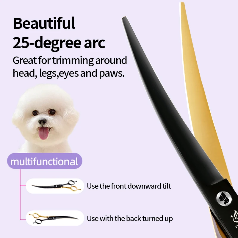 Fenice Professional Black and Gold Two-Color Pet Dogs Grooming Scissors Set for Small Dogs Straight Curved Thinning  Shears